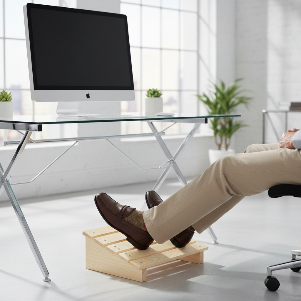 Desk foot rest in modern corporate office