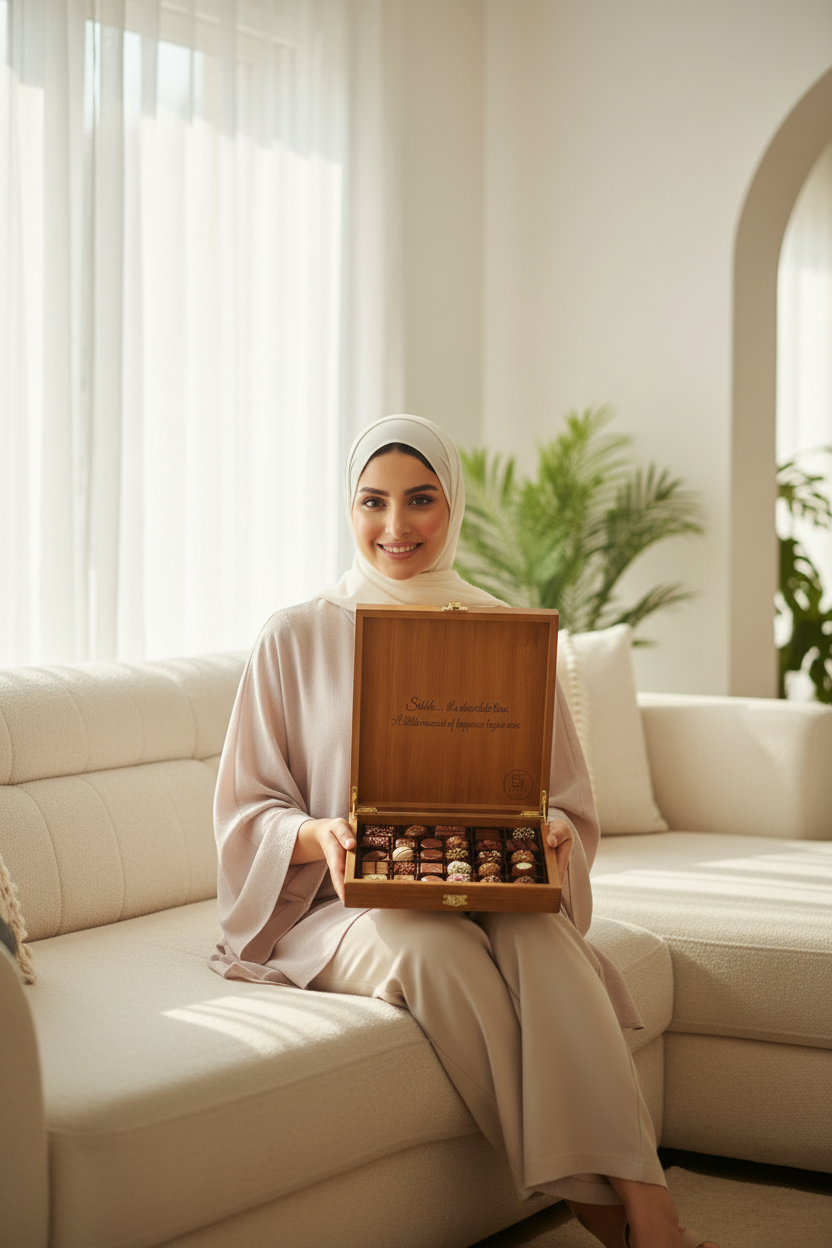 Egyptian Hijabi Woman with Chocolate Box - Sunny Home