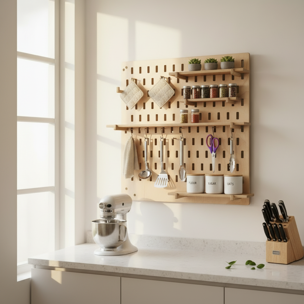 PEGSY board with mixed wooden and stainless steel holders