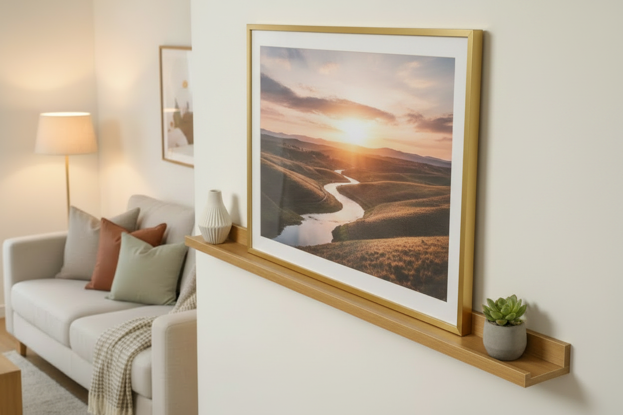 Pictures and frames shelf