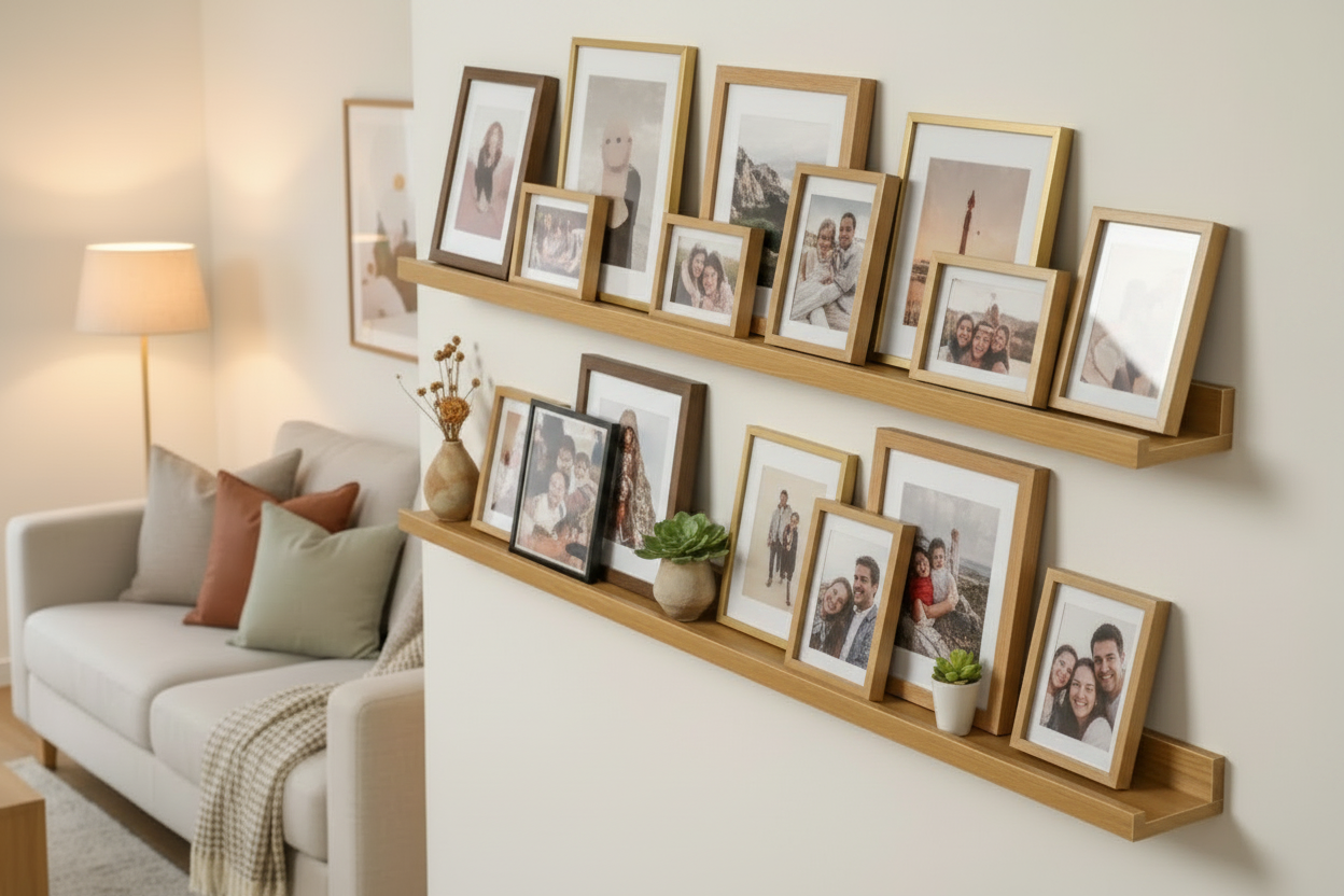 Pictures and frames shelf