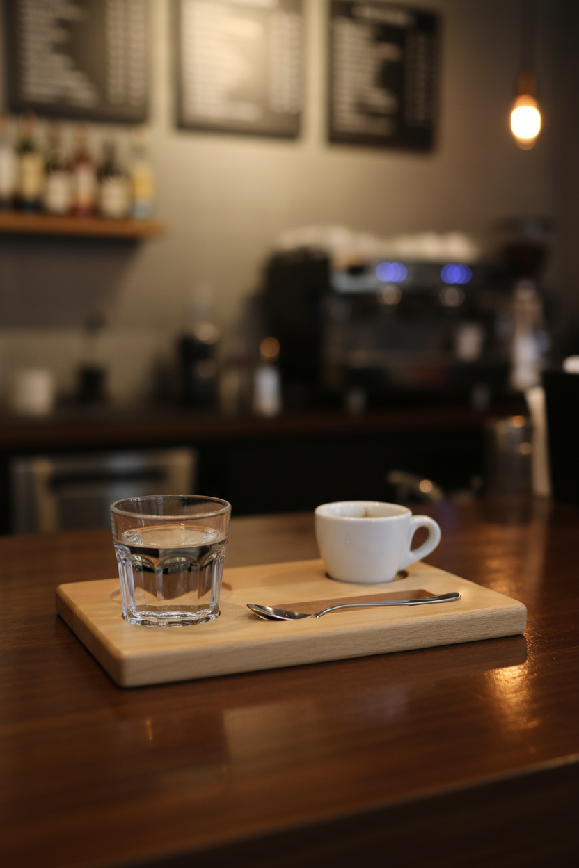 Wooden Tray Café Scene